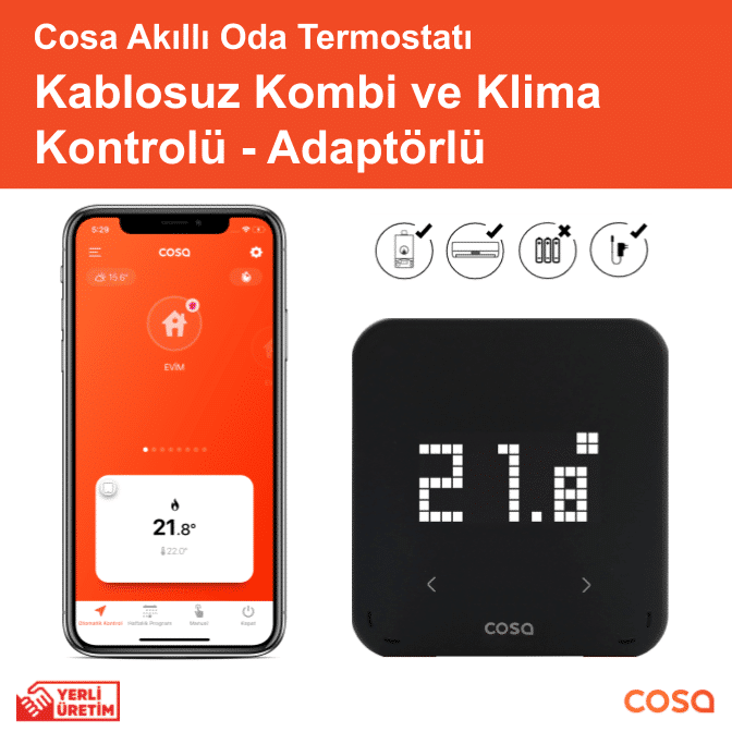 1 Cosa e-retail gallery Cosa P4TR-10-AC Akıllı Oda Termostatı Kablosuz Kombi ve Klima Kontrolü Adaptörlü - Görsel 1